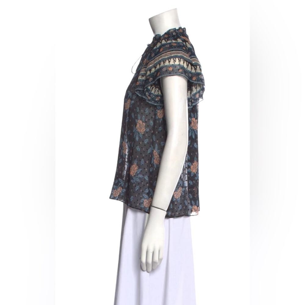 ULLA JOHNSON "Elis" Silk Blouse Swiss Dot Floral Print BOHO  Size:: XS | US 0 - Picture 4 of 10